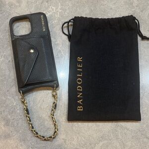 iPhone 15 pro max Bandolier Black Phone Case with Gold Chain